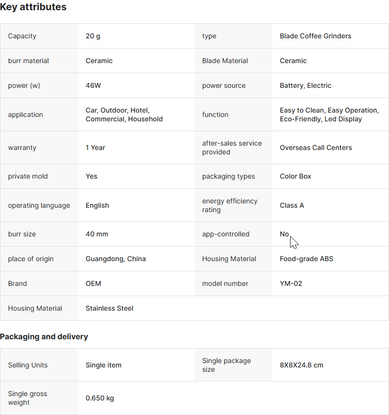 Mlinček kavnih zrn - PREDNAROČILA